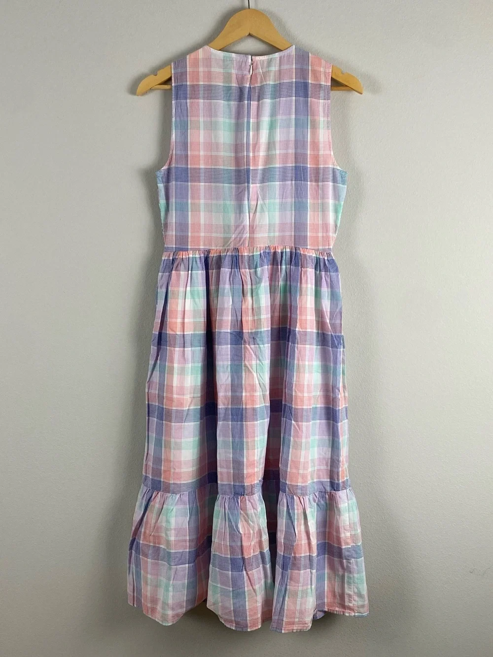 J. Crew Factory Pastel Plaid Smocked Midi Dress | 2 Pockets | Multicolor - Picture 2 of 16